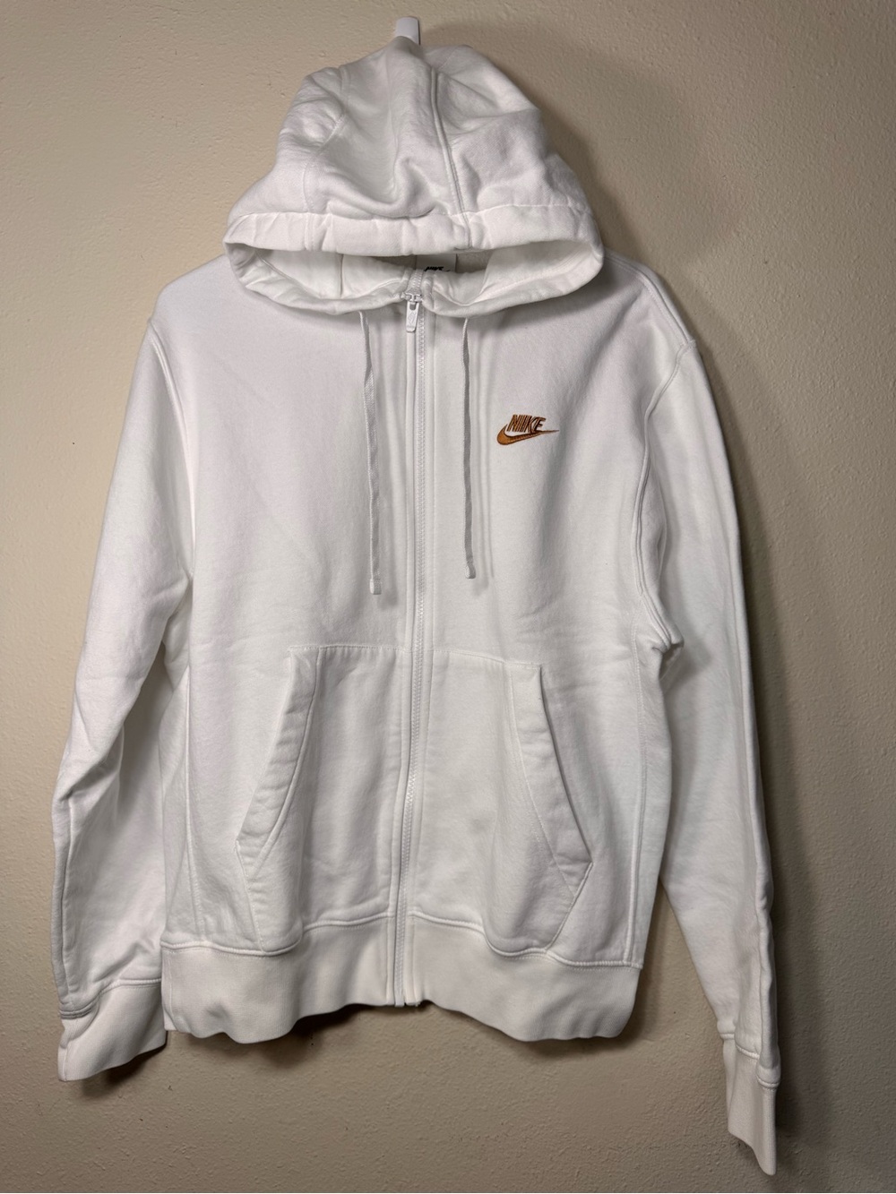Nike White Full-Zip Hoodie with Bronze Swoosh